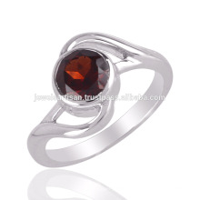 Garnet Cut Round &amp; 925 Solid Sterling Silver Handmade Ring for Gift